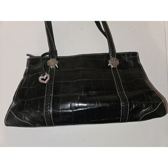 Brighton Black Croco Embossed Leather Satchel Shoulder Handbag 15x8x3 - Picture 4 of 16